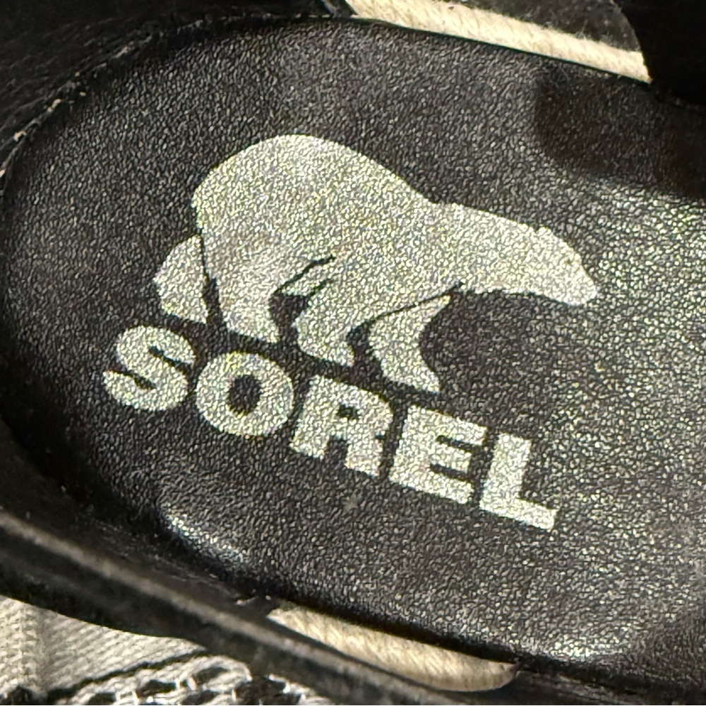 Sorel Black Leather Espadrille Wedge Sandals with Cream Rope Sole - Picture 5 of 11